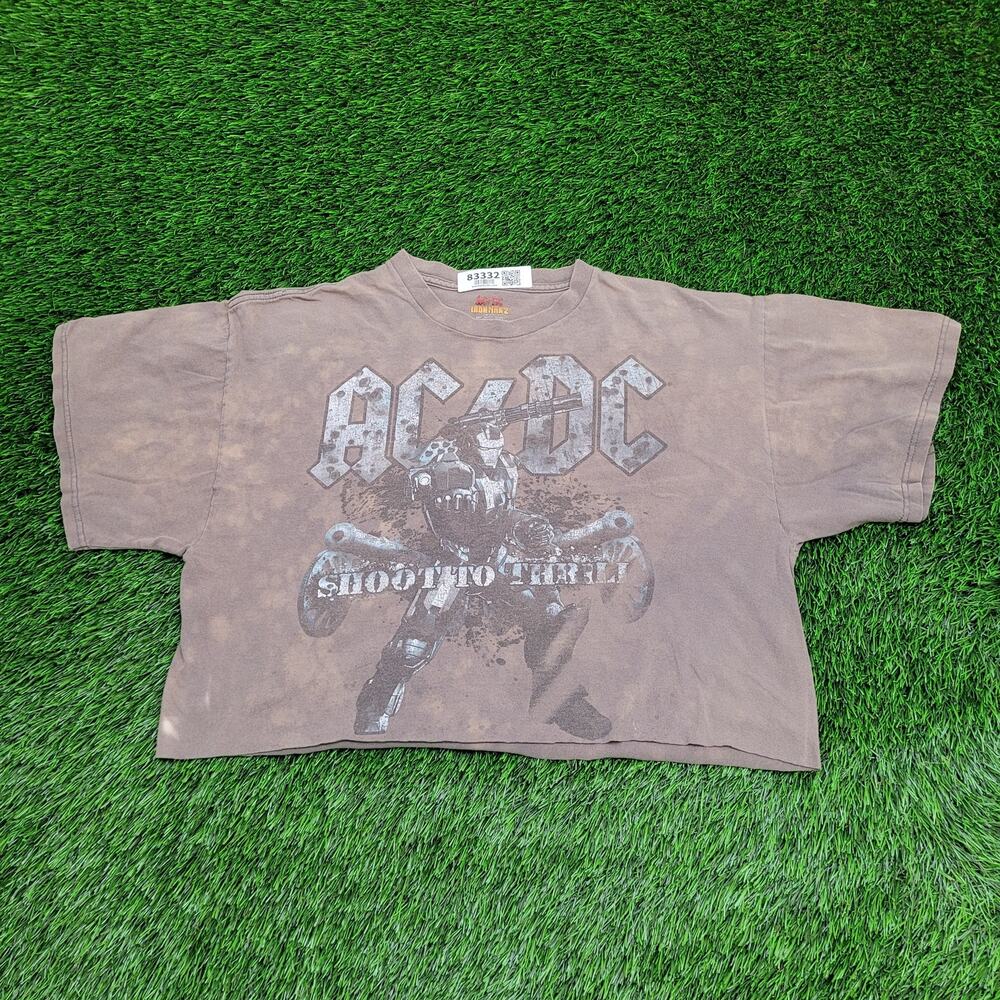 ACDC Iron-Man Crop-Top Shirt Women S/M 23x18 Faded Oversized
